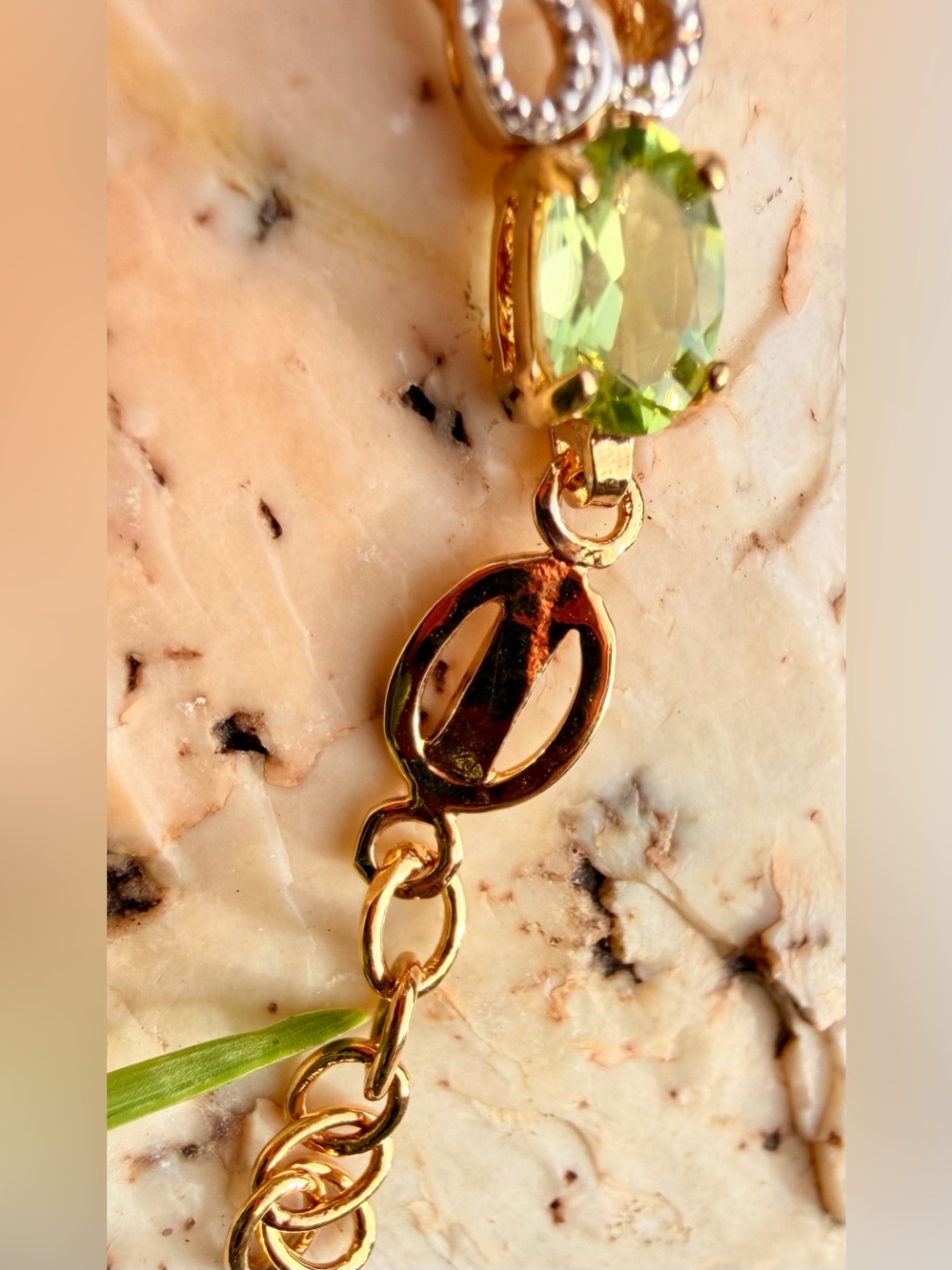 3.55 CTW Peridot & Diamond Gold Plated Bracelet 7.7”